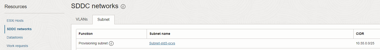 Subred de aprovisionamiento de SDDC de Oracle Cloud VMware Solution RackWare RMM - BYOL