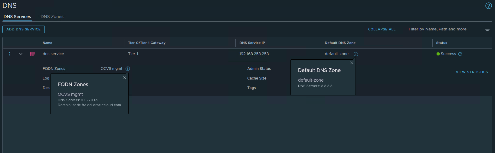 Agregación de la zona DNS de gestión de SDDC de Oracle Cloud VMware Solution al servicio DNS Política de DR