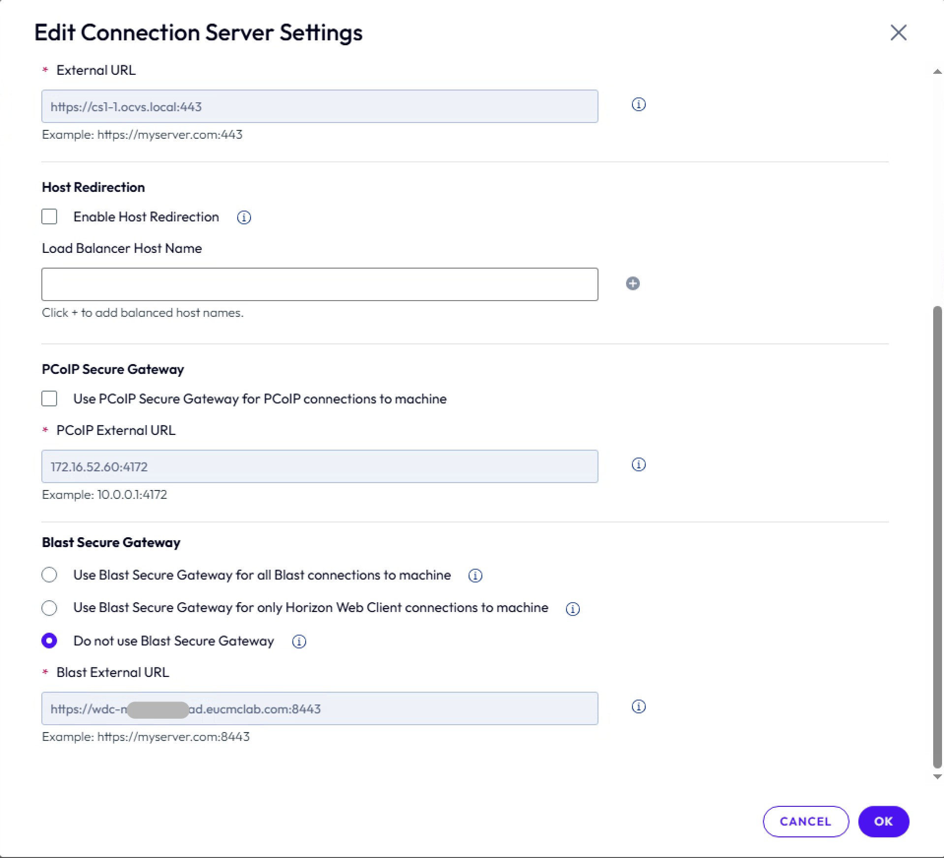 Configuración del servidor de conexiones