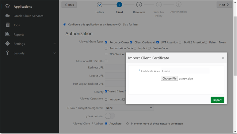 A continuación se muestra la descripción de importcertificate.png