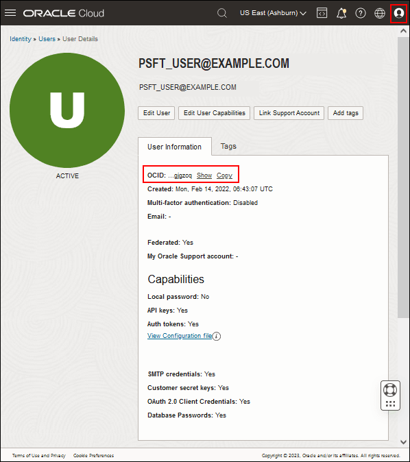 Détails sur l'utilisateur