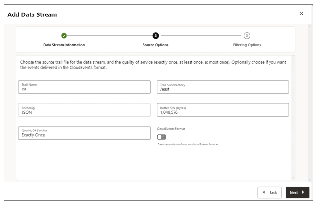 Boîte de dialogue Data Stream : Page Source Options