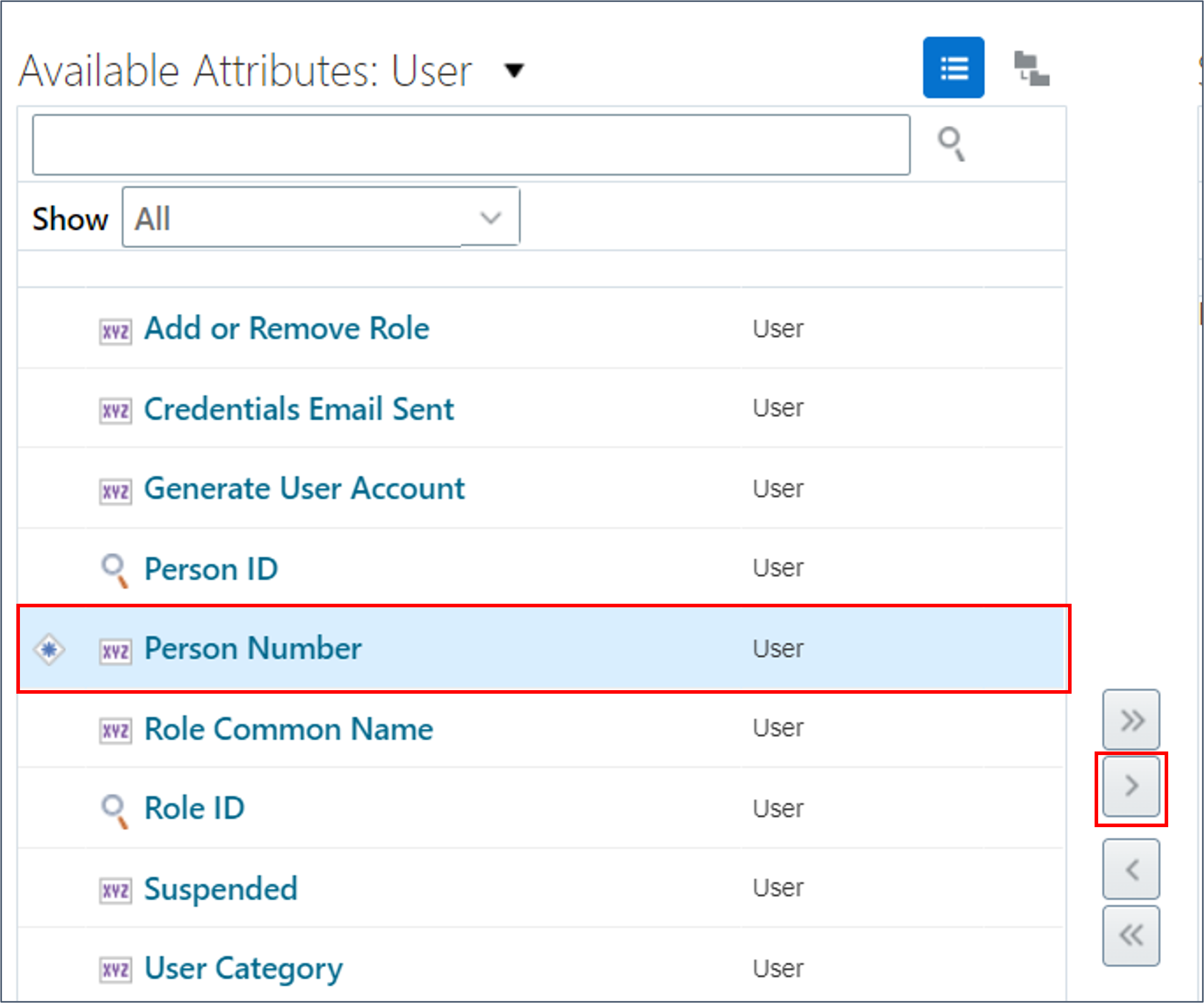 Sélectionner un numéro de personne et l'ajouter aux attributs sélectionnés
