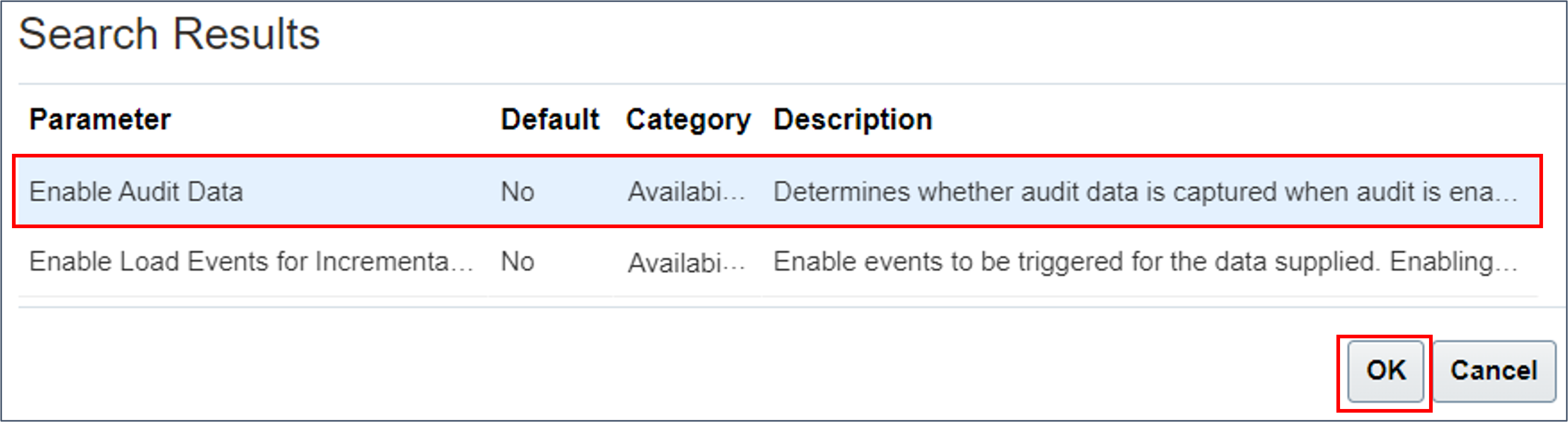 Sélectionnez le paramètre Enable Audit Data.