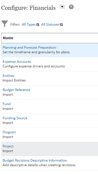 Configurer la page pour Financials