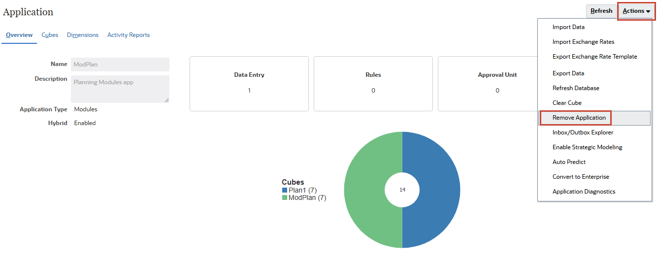 Supprimer l'application dans le menu Actions