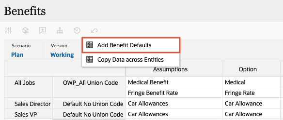 Options du menu contextuel