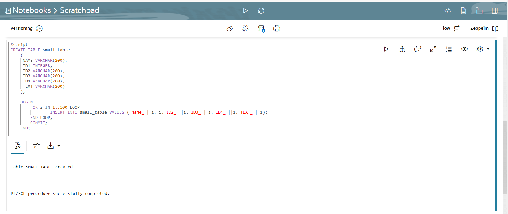 Procédure PL/SQL dans le bloc-notes