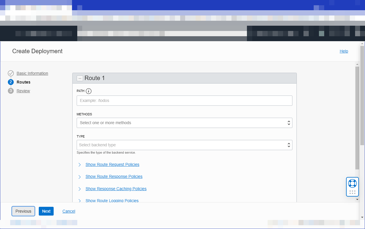 Cliquer pour développer Cette image présente la page Routes du flux de travail Créer un déploiement, avec tous les champs vides par défaut.