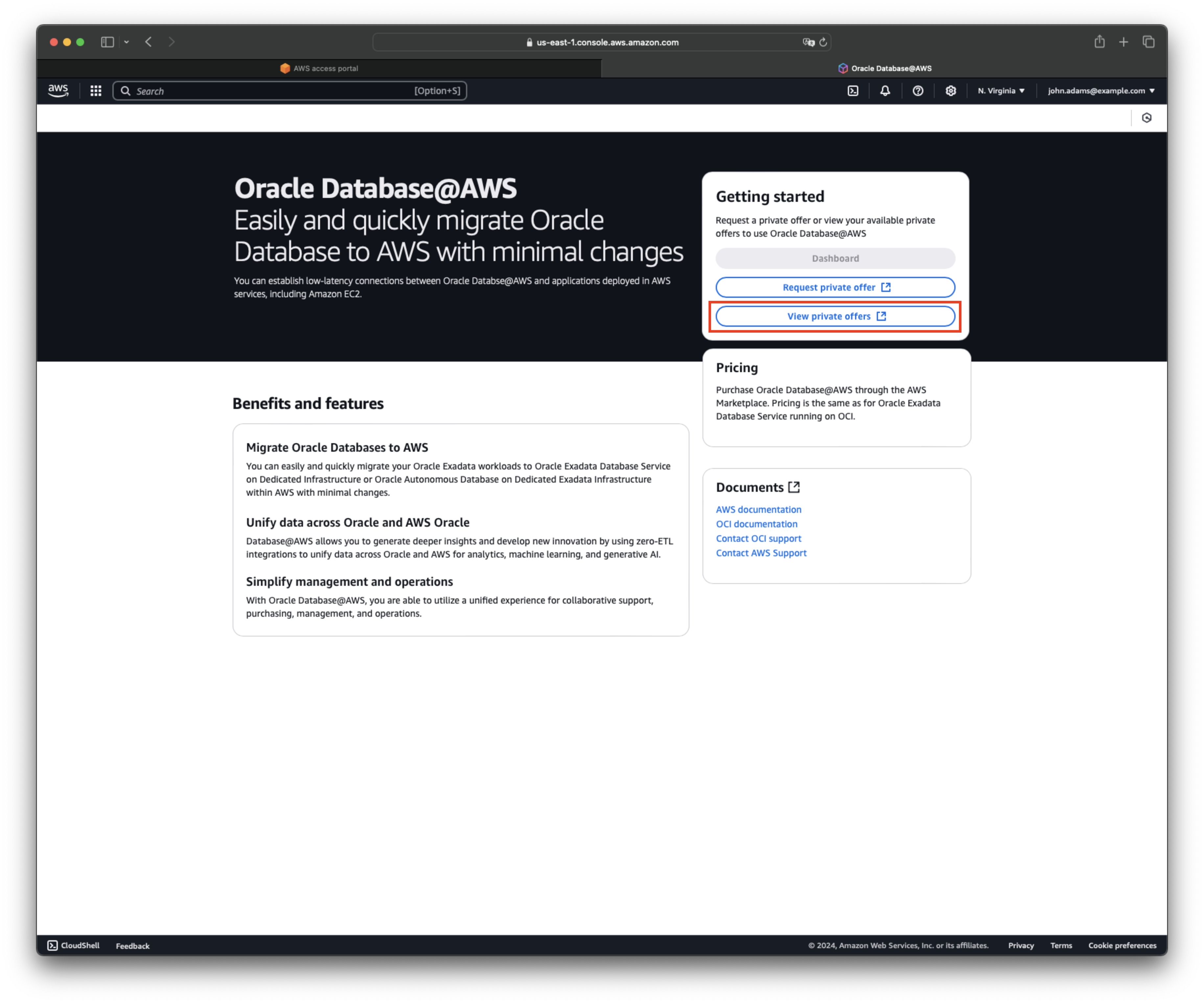 Cliquer pour développer Image de la page de produit Oracle Database@AWS.