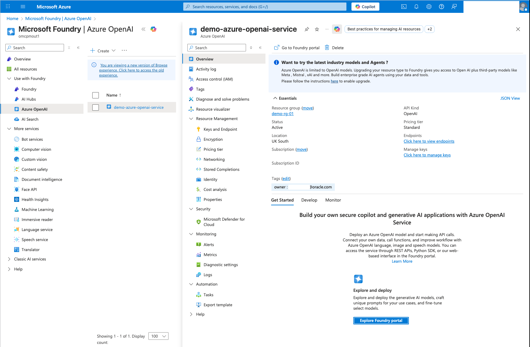 Cette capture d'écran montre comment naviguer jusqu'au portail Explore Foundry.