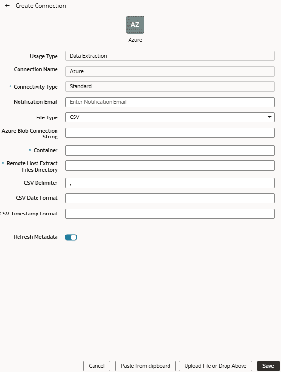 Boîte de dialogue de connexion au stockage Azure