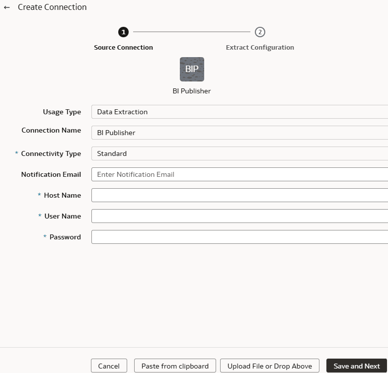 Connexion source pour la boîte de dialogue BI Publisher