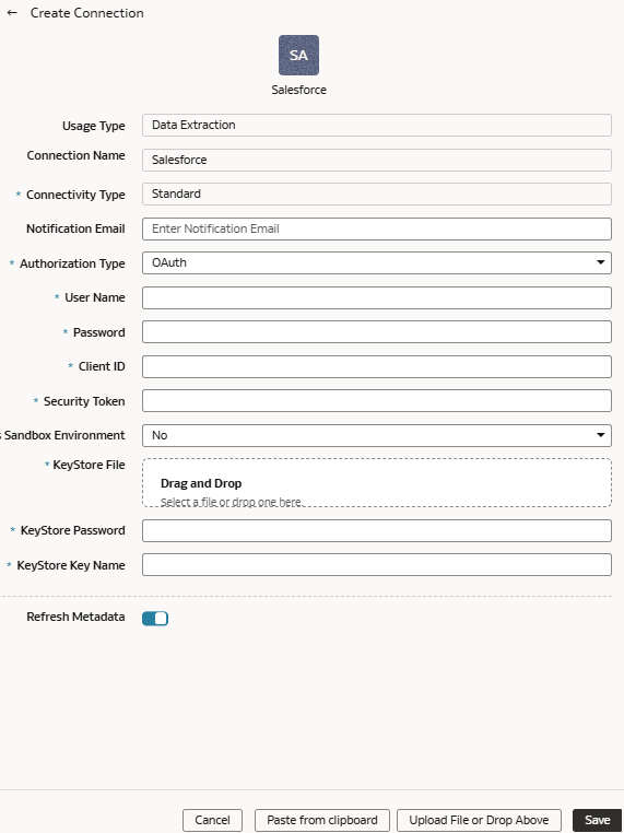 Boîte de dialogue Créer une connexion pour Salesforce