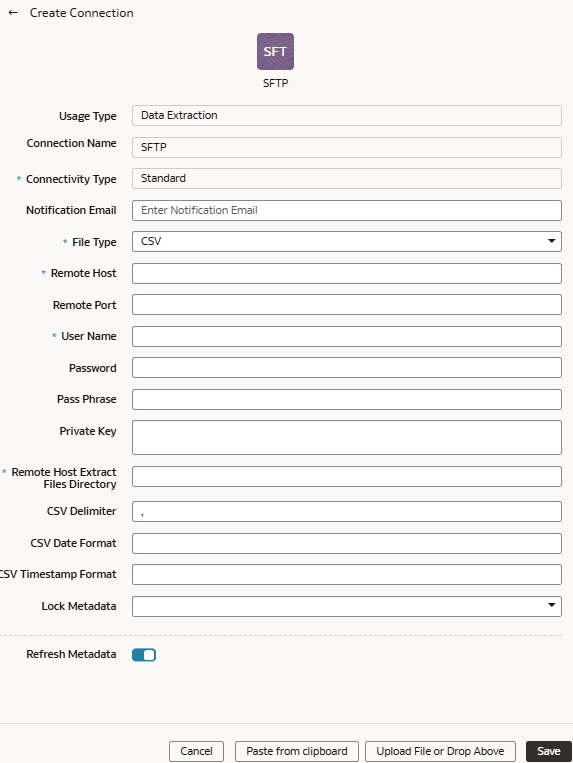 Boîte de dialogue Créer une connexion pour SFTP