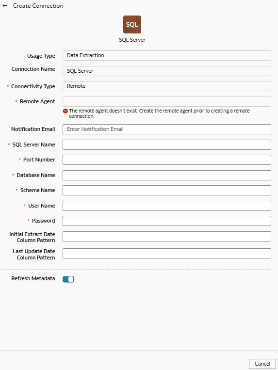 Boîte de dialogue Créer une connexion pour SQL Server