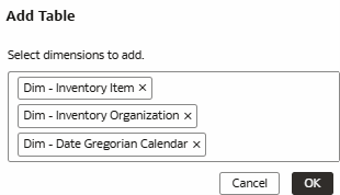 Boîte de dialogue Ajouter une table Boîte de dialogue Ajouter une table