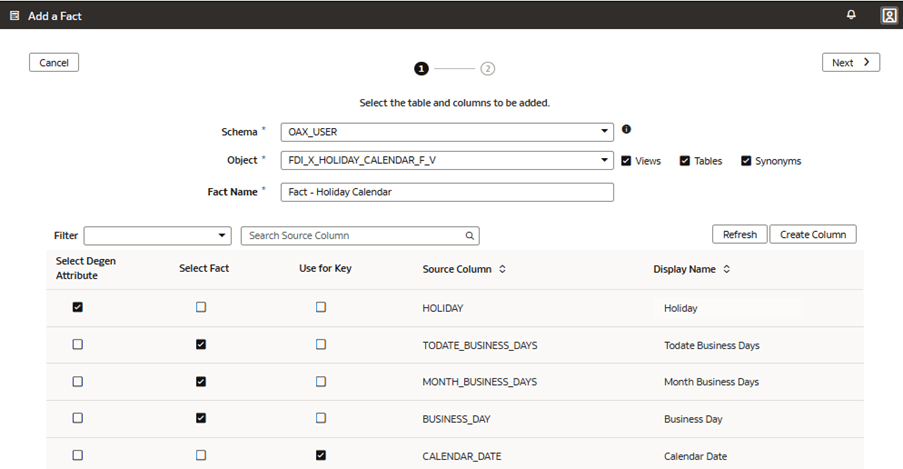 Étape 1 de l'assistant dans la page Ajouter un fait Étape 1 de l'assistant dans la page Ajouter un fait