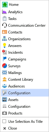 Option Configuration sélectionnée dans le menu.