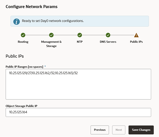 Figure présentant la page des adresses IP publiques de l'Assistant Configuration du réseau.