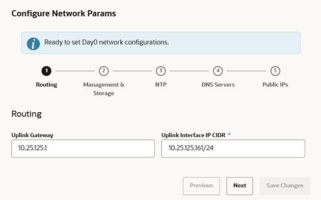 Figure présentant la page des paramètres de routage de l'Assistant Configuration du réseau.