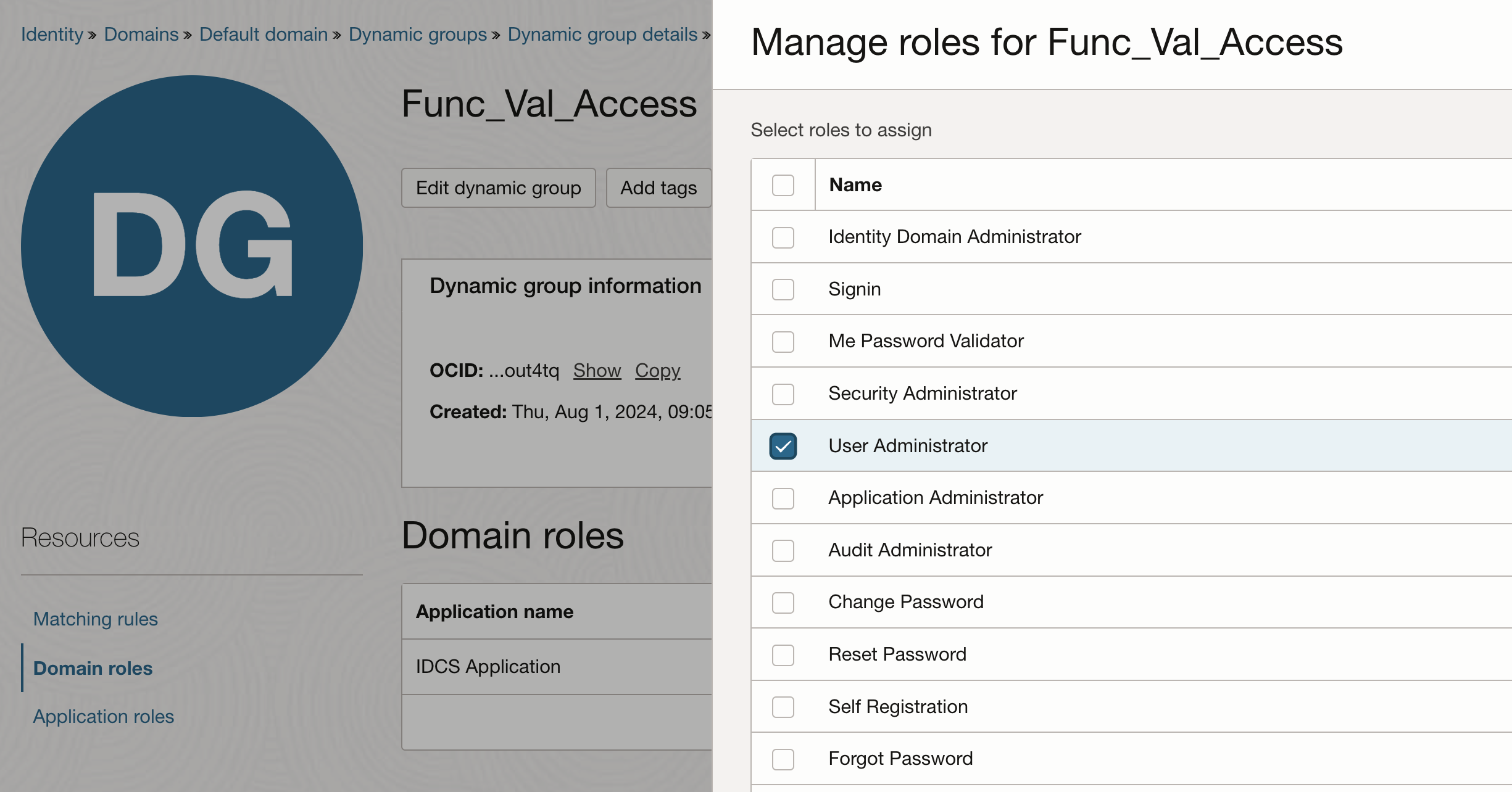 Rôle du domaine IDCS