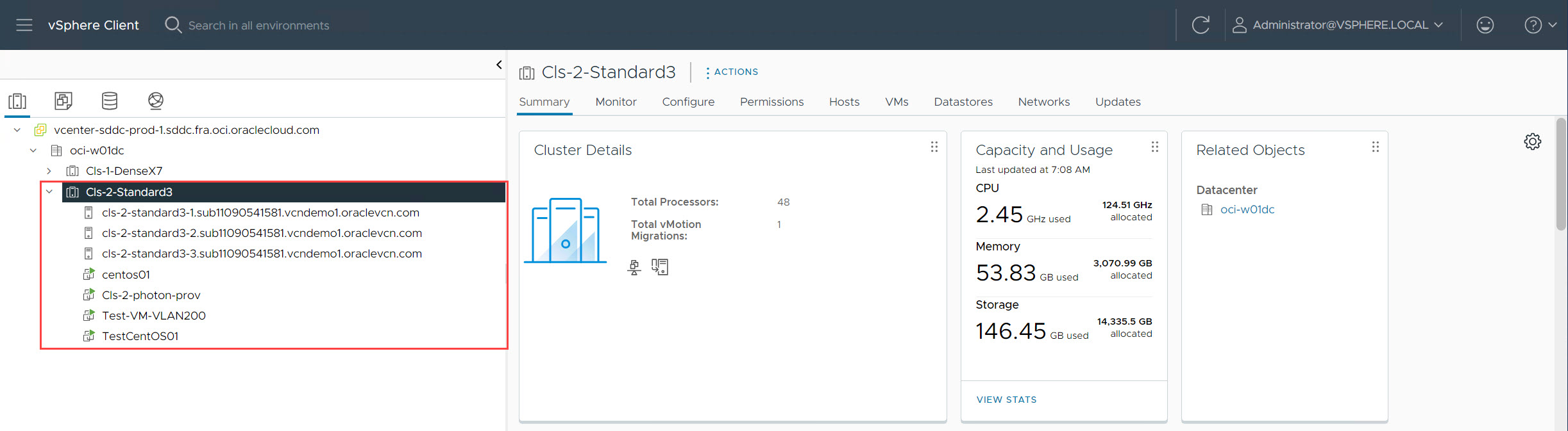Grappe de charge de travail dans vCenter vCenter Sélectionner la grappe à supprimer