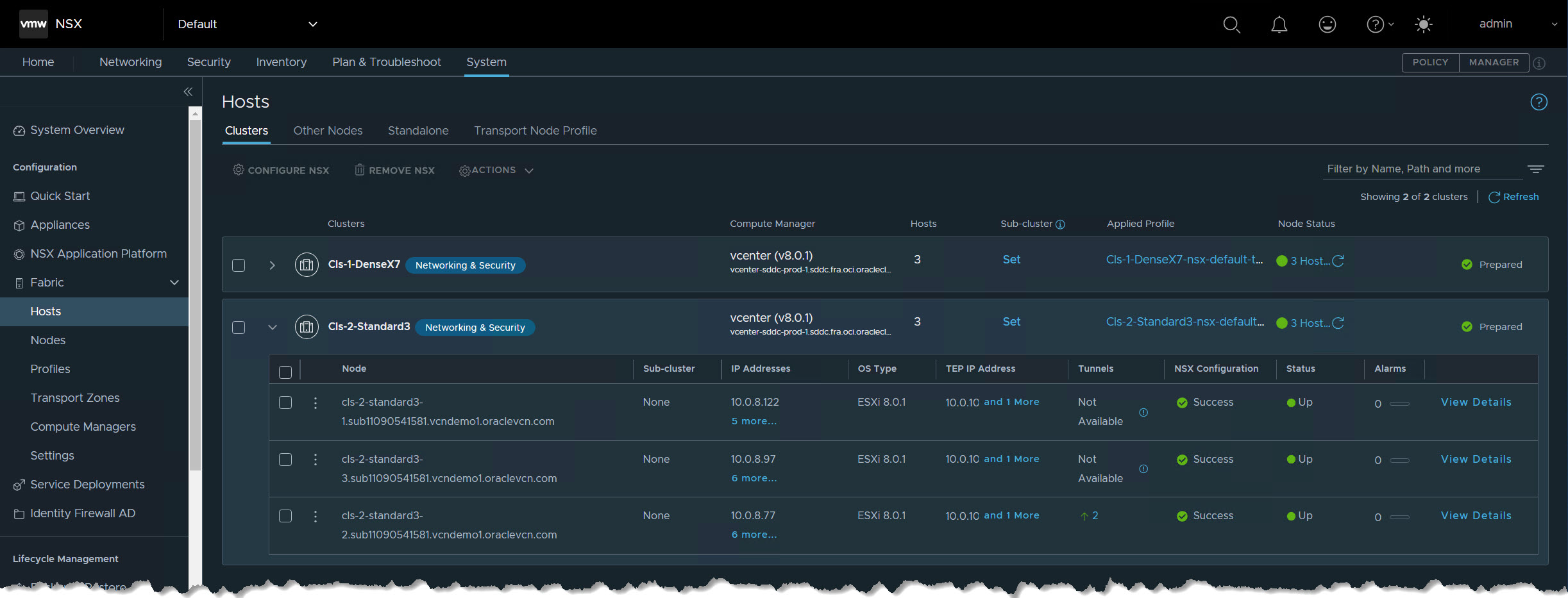 Gestionnaire NSX Gestionnaire NSX - État de la grappe