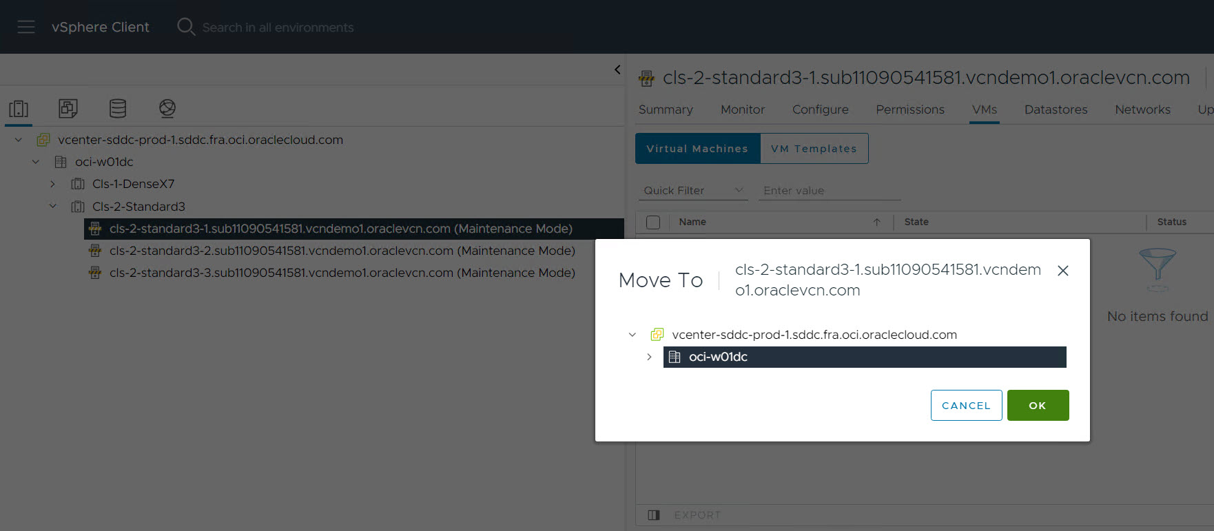 vCenter - La plupart des hôtes 1 de la grappe au centre de données vCenter - La plupart des hôtes 1 de la grappe au centre de données
