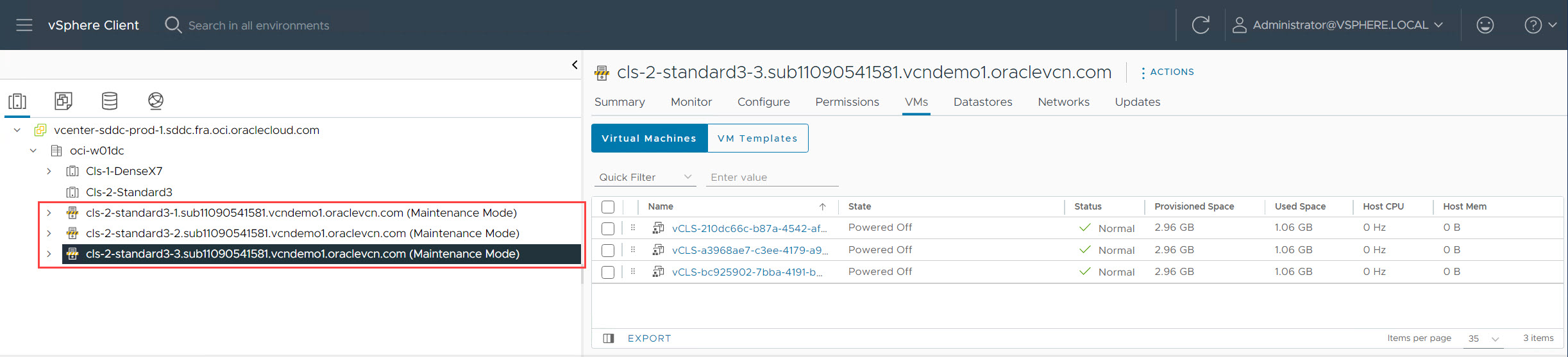vCenter - La plupart des hôtes, de la grappe au centre de données vCenter - La plupart des hôtes, de la grappe au centre de données