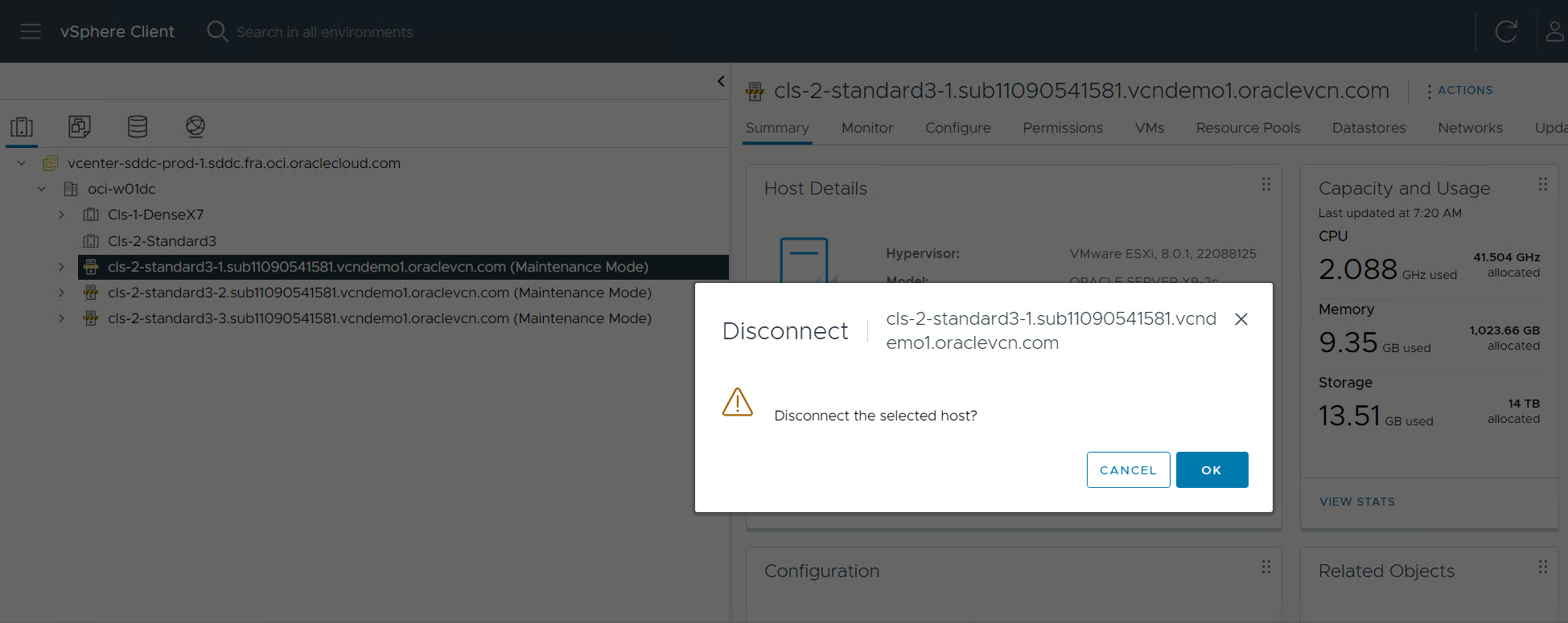 vCenter - Déconnecter l'hôte vCenter - Déconnecter l'hôte