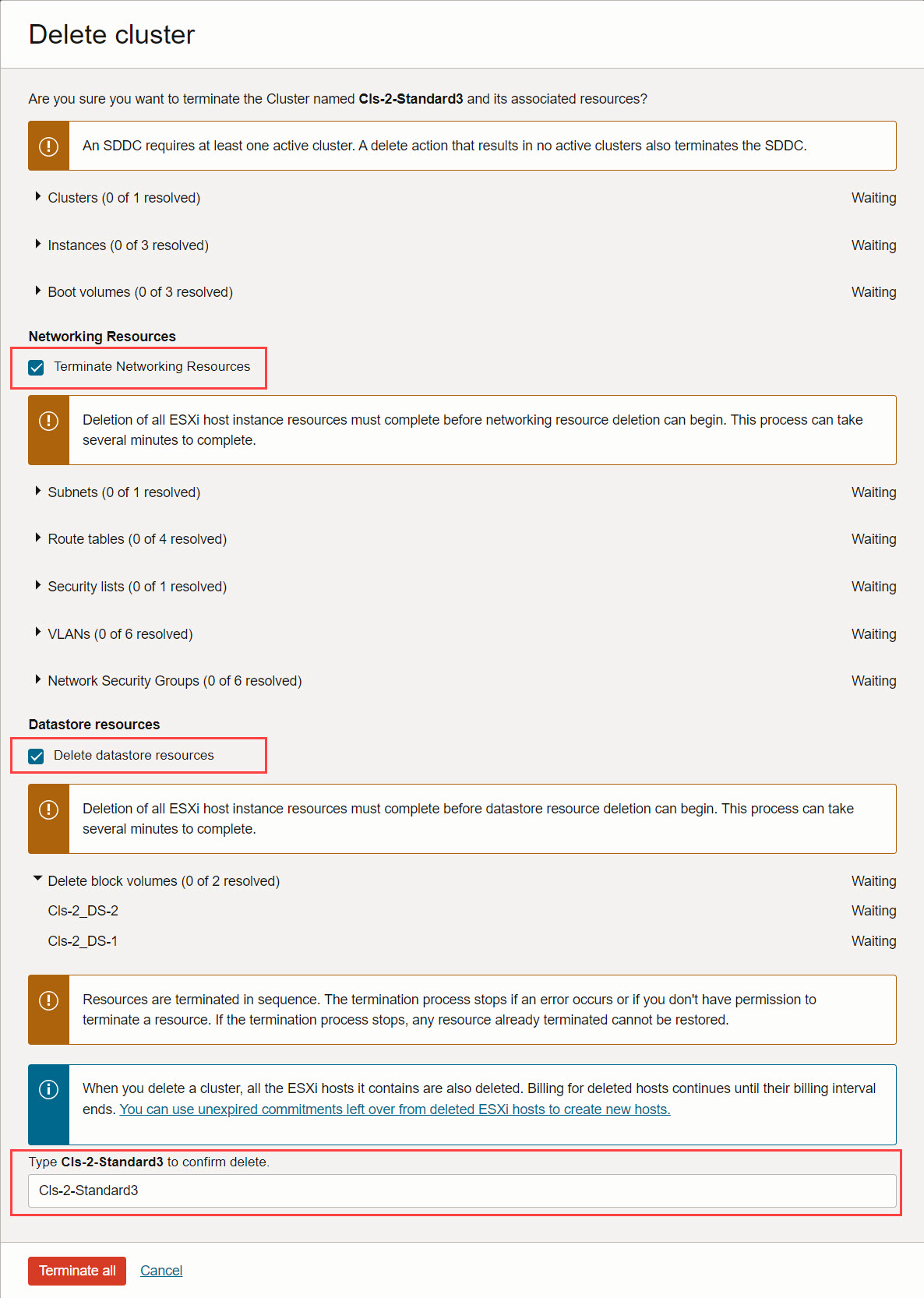 Console OCI - Avancement de l'arrêt de la grappe Console OCI - Avancement de l'arrêt de la grappe