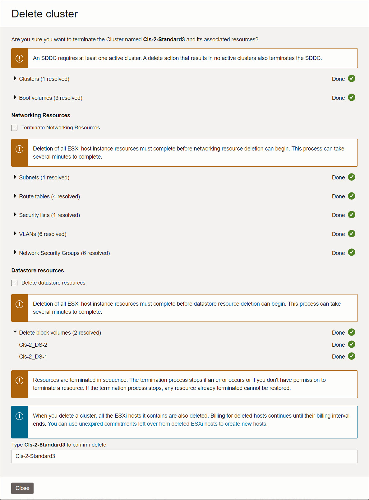 Console OCI - Mettre fin à la grappe terminée Console OCI - Mettre fin à la grappe terminée