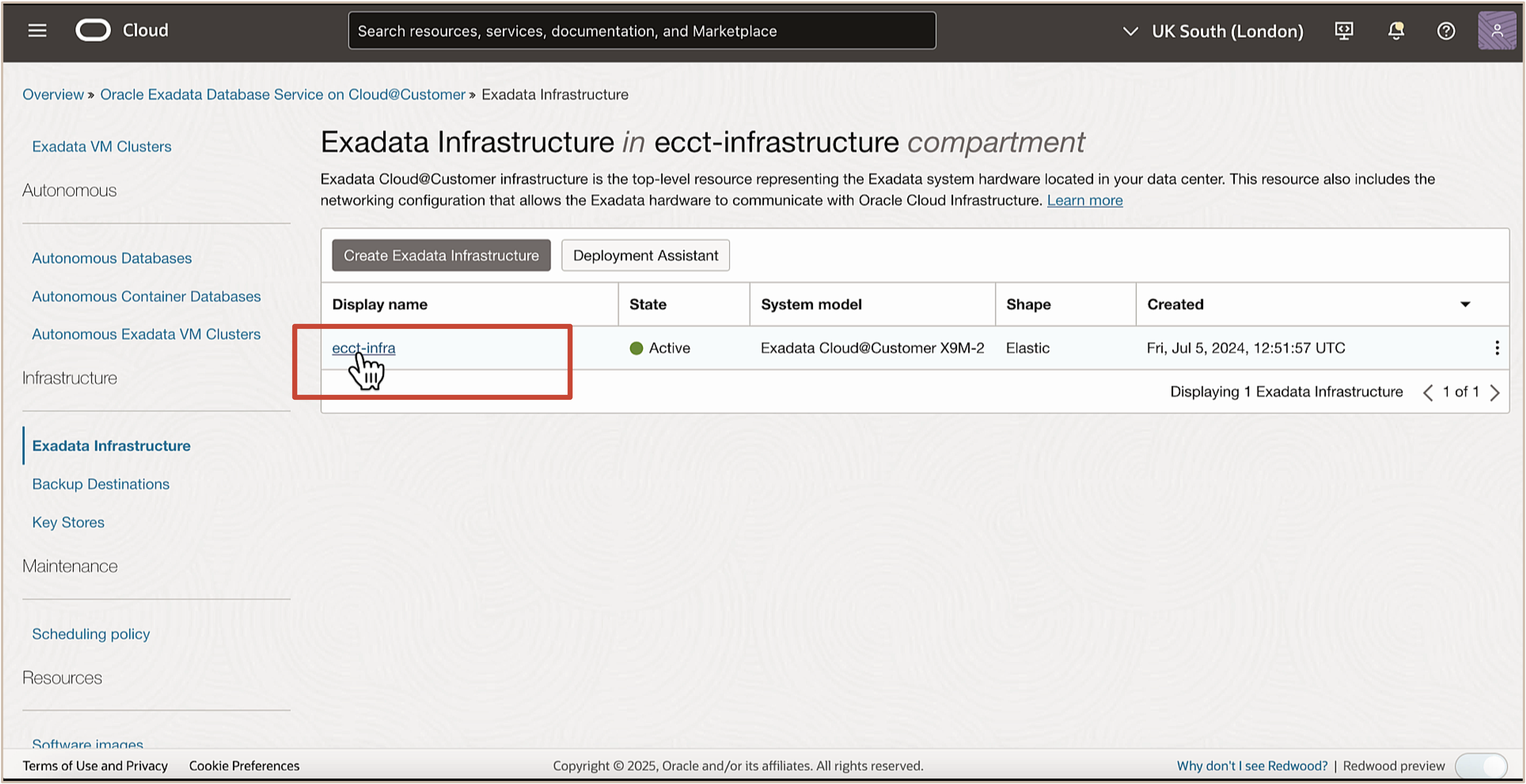 Image montrant un clic sur l'infrastructure exadata Image montrant un clic sur l'infrastructure exadata