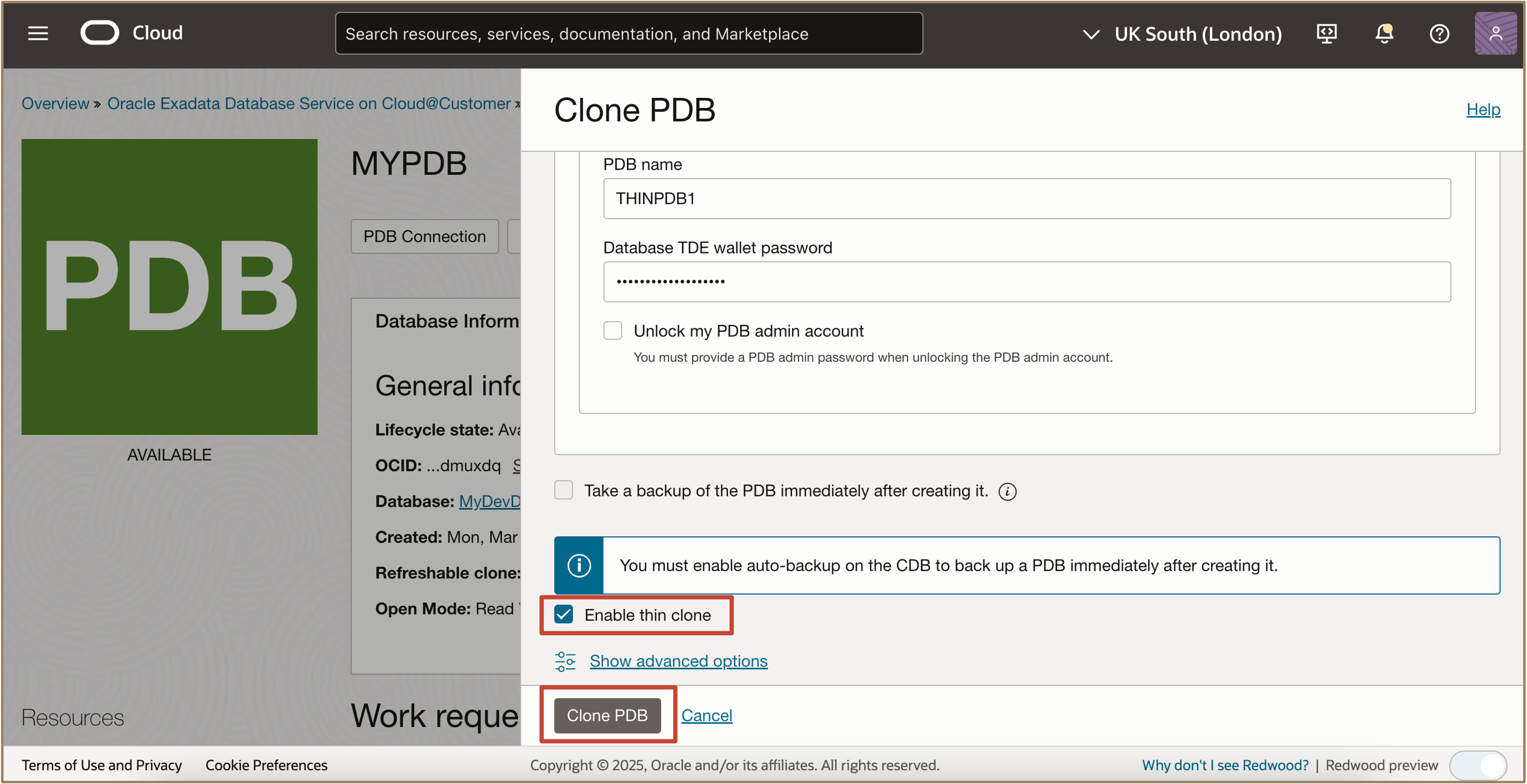 Configurer les options de clonage et la case à cocher pour activer le clonage fin Configurer les options de clonage et la case à cocher pour activer le clonage fin