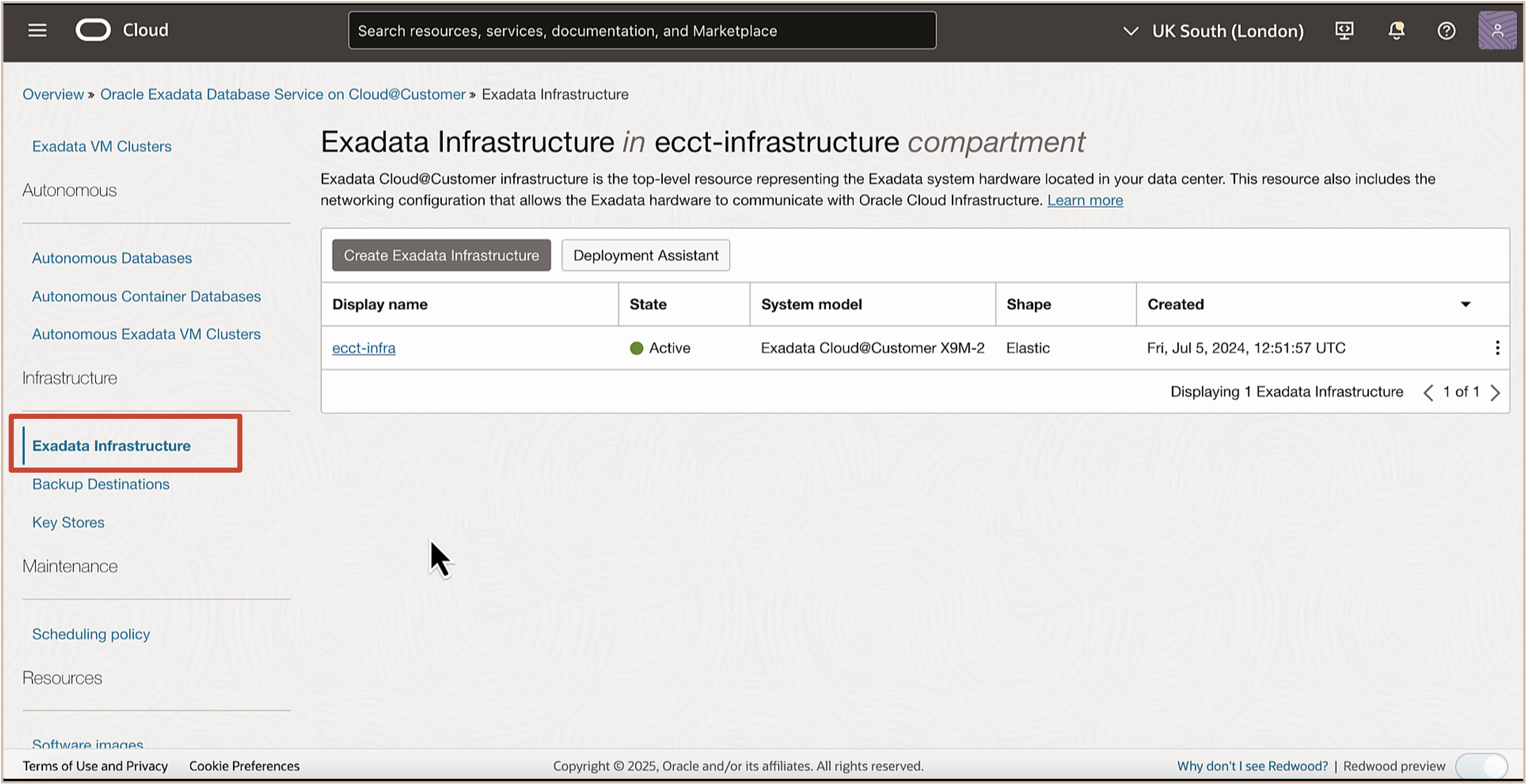 Image montrant comment naviguer jusqu'à l'infrastructure exadata Image montrant comment naviguer jusqu'à l'infrastructure exadata