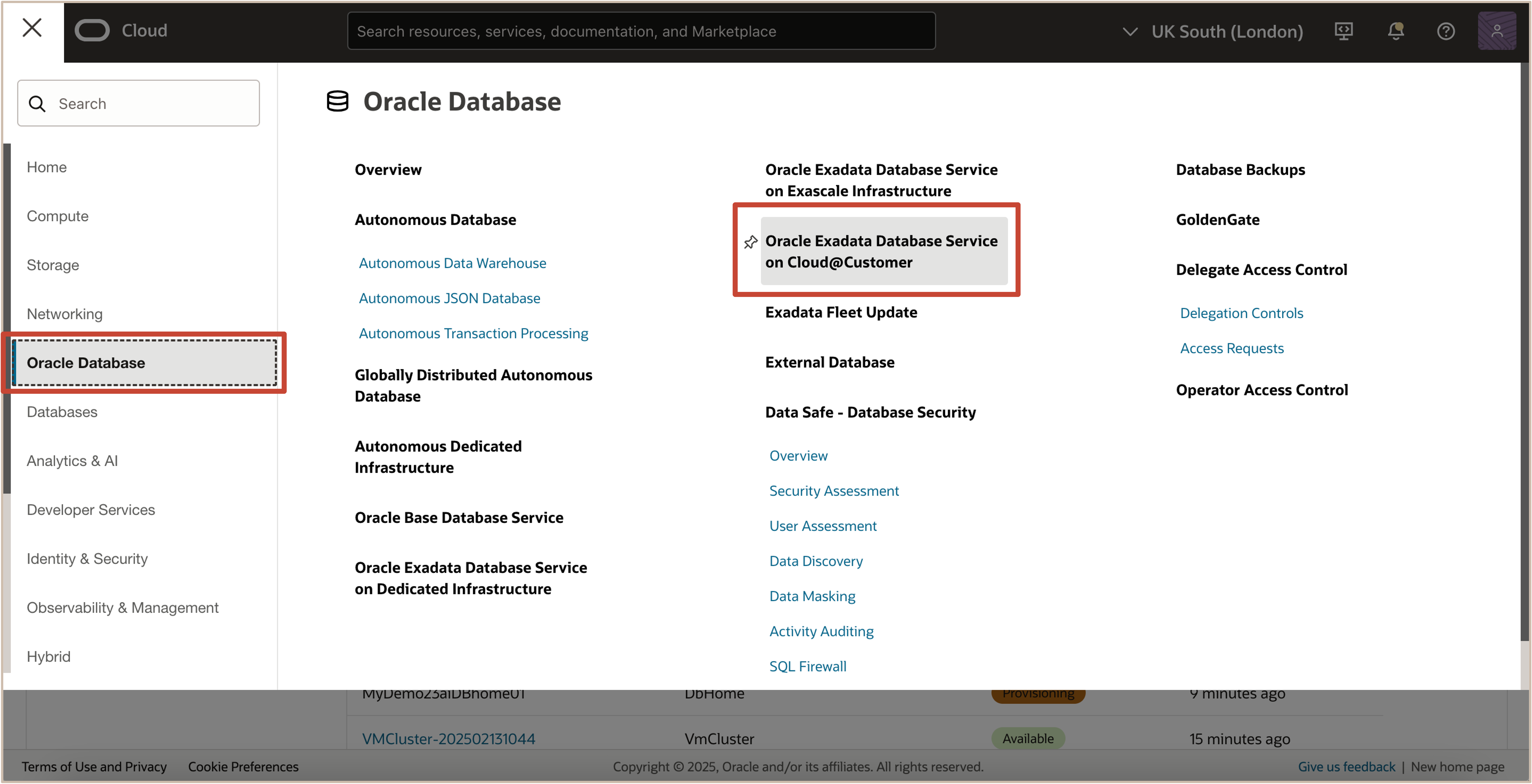 Image présentant la navigation dans la console OCI Image présentant la navigation dans la console OCI
