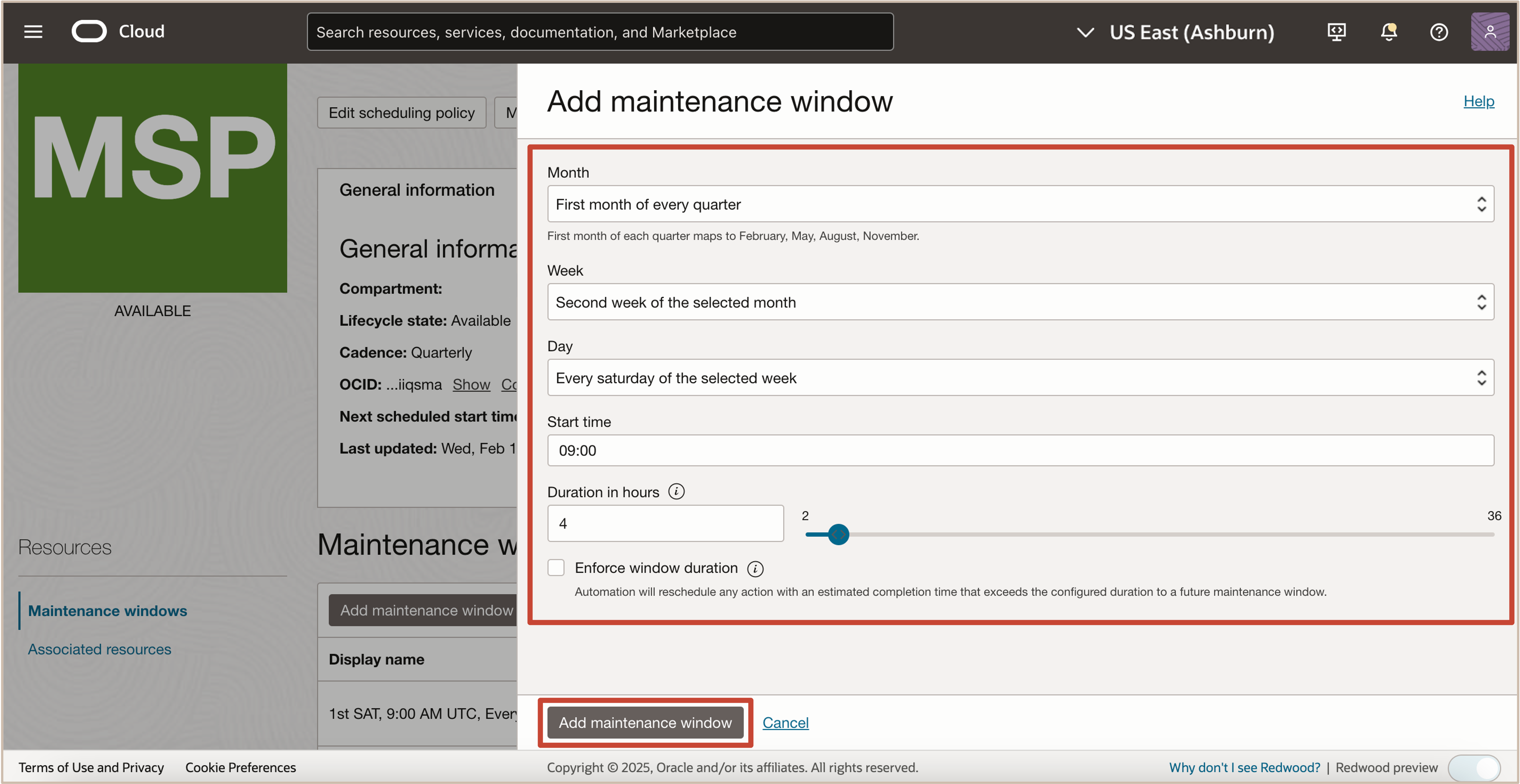 Image présentant la fenêtre Ajouter une maintenance