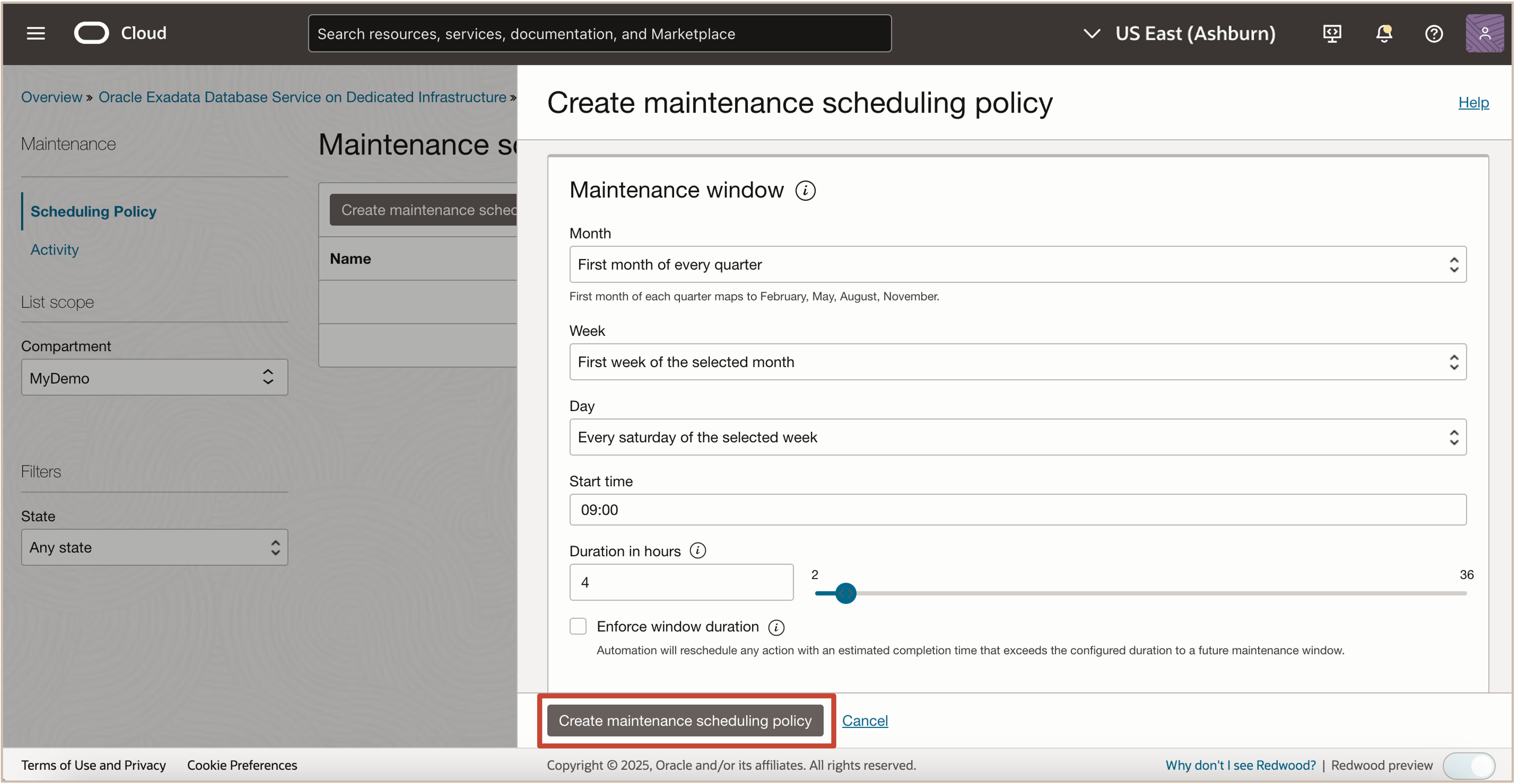 Image présentant le clic pour créer une politique de programmation de maintenance