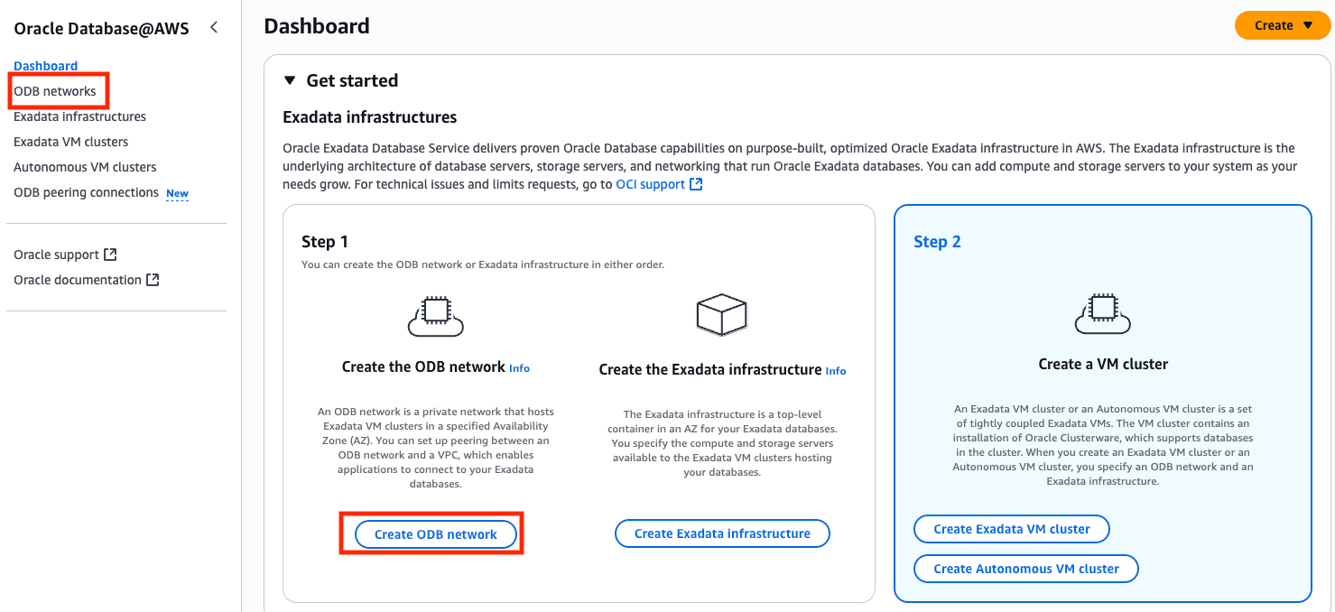 Image présentant la console Oracle Database@AWS dans AWS Management Console