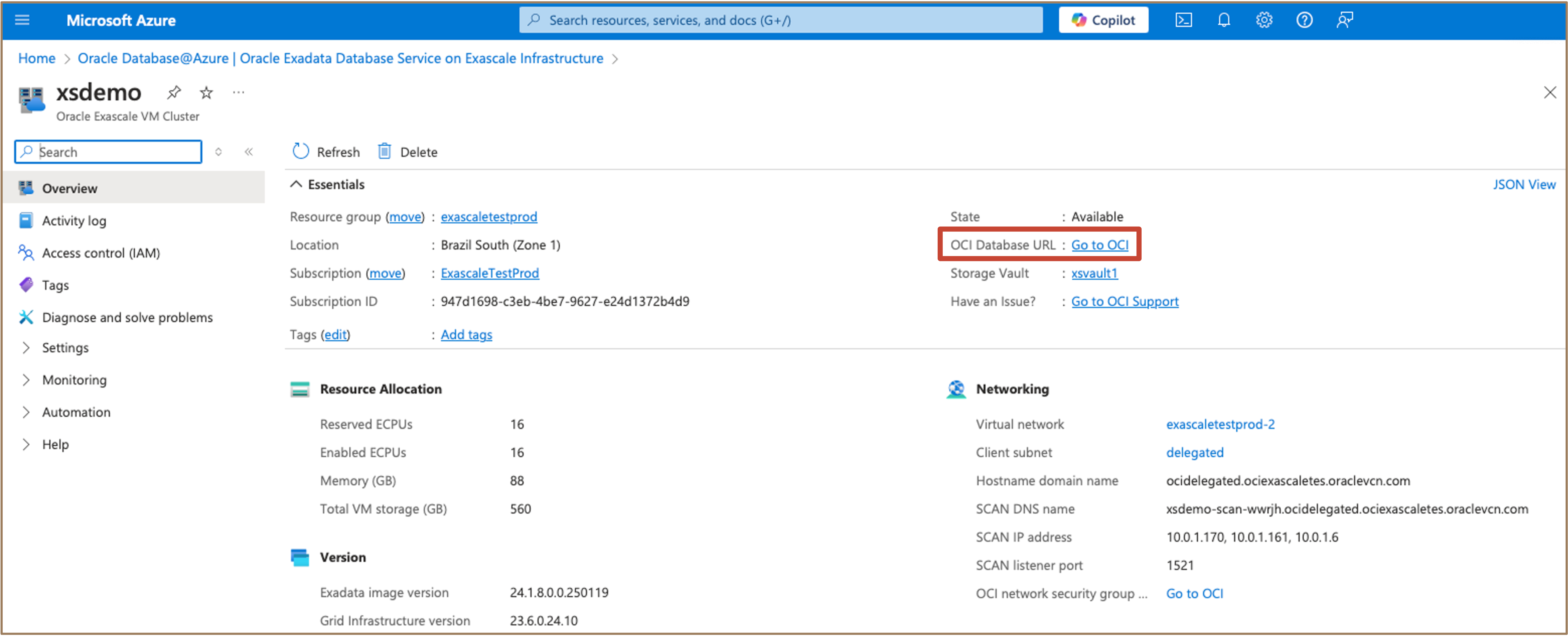 Image présentant l'option de connexion à OCI