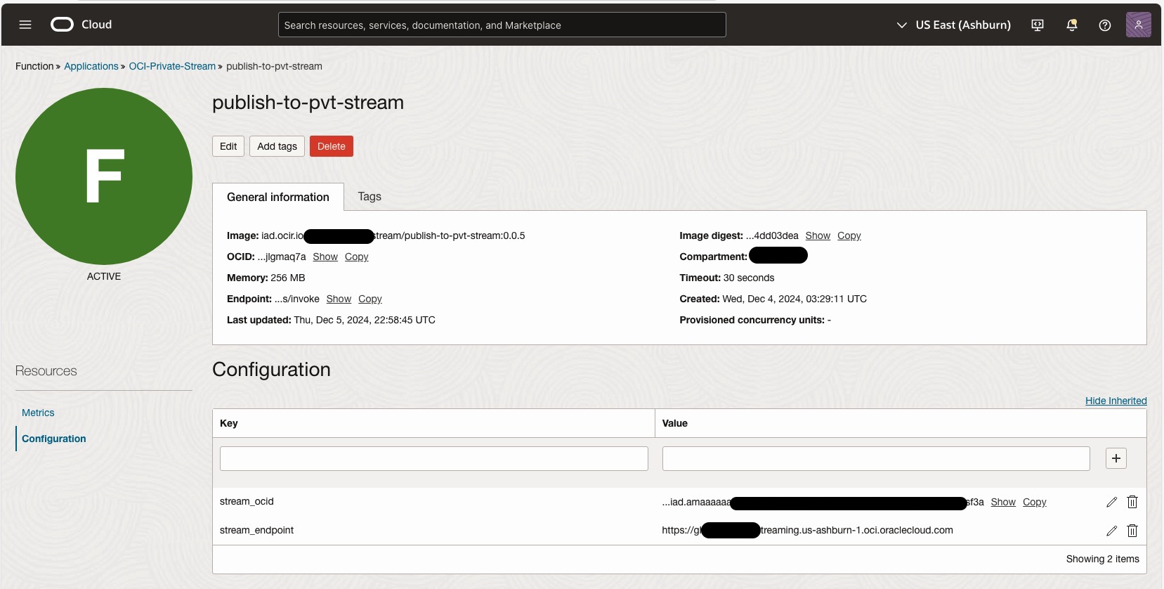 Illustration de la configuration de la fonction