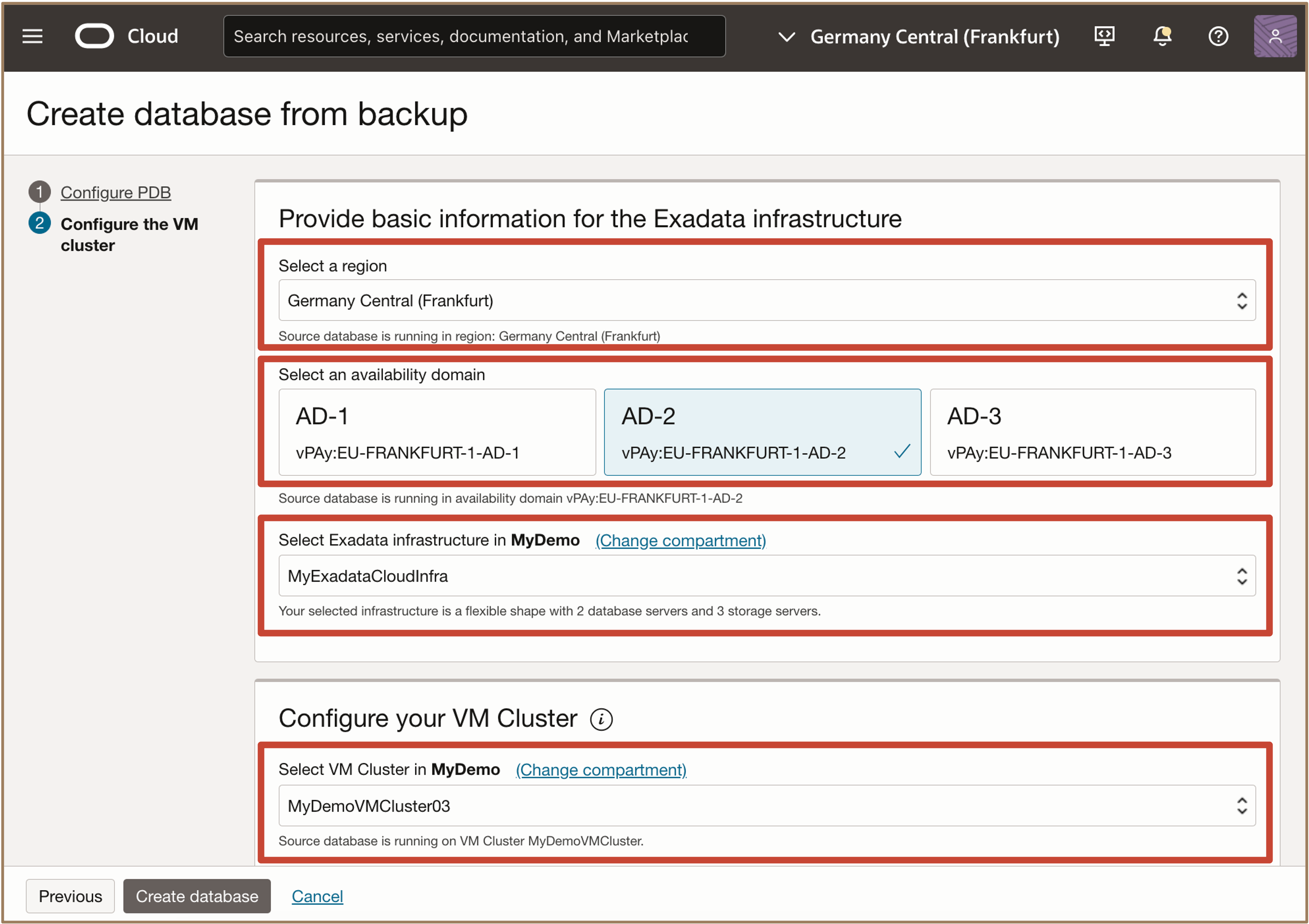 Image présentant la création de la base de données à partir d'une sauvegarde