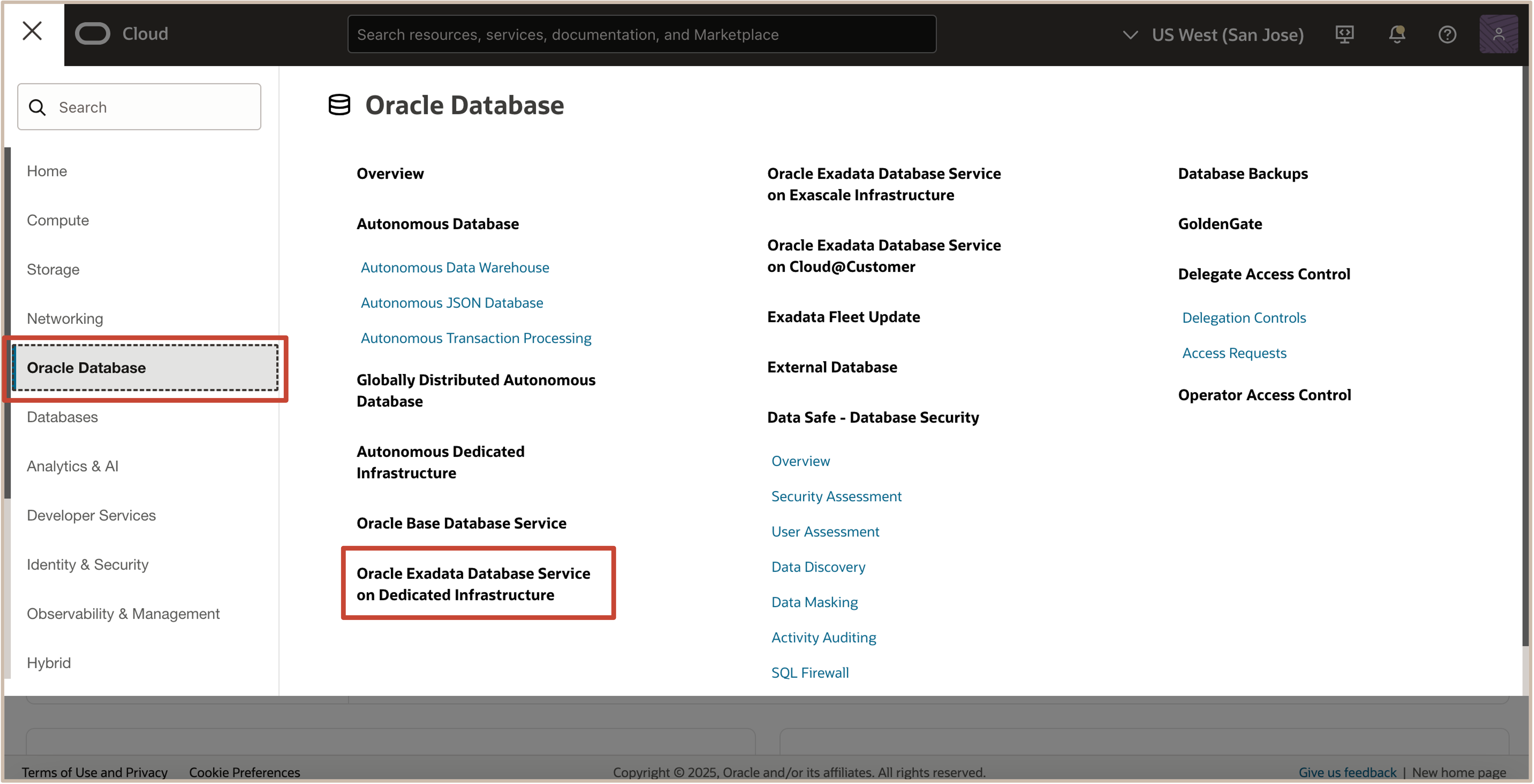 Image présentant la navigation dans la console OCI