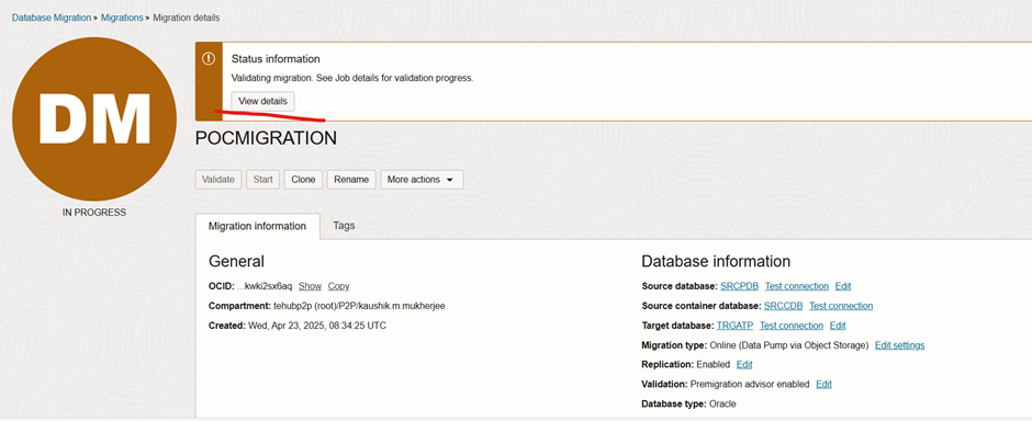 Image présentant la page Valider la migration 