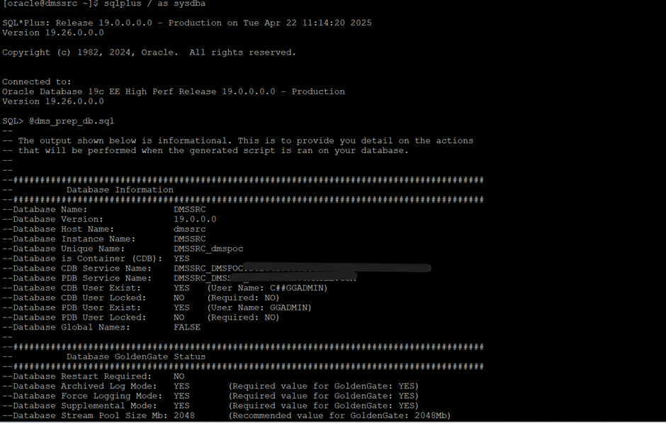 Image montrant o/p de dms_prep_db.sql