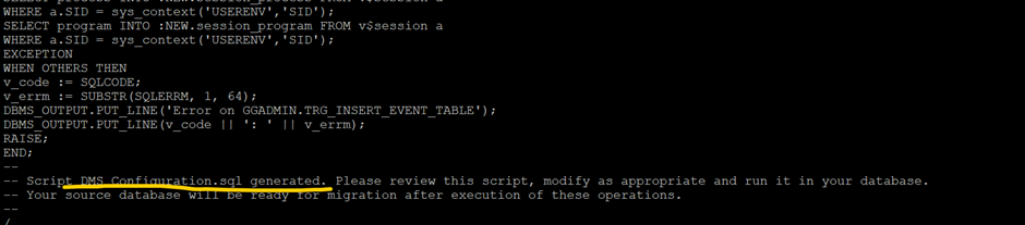 Image montrant o/p de dms_prep_db.sql