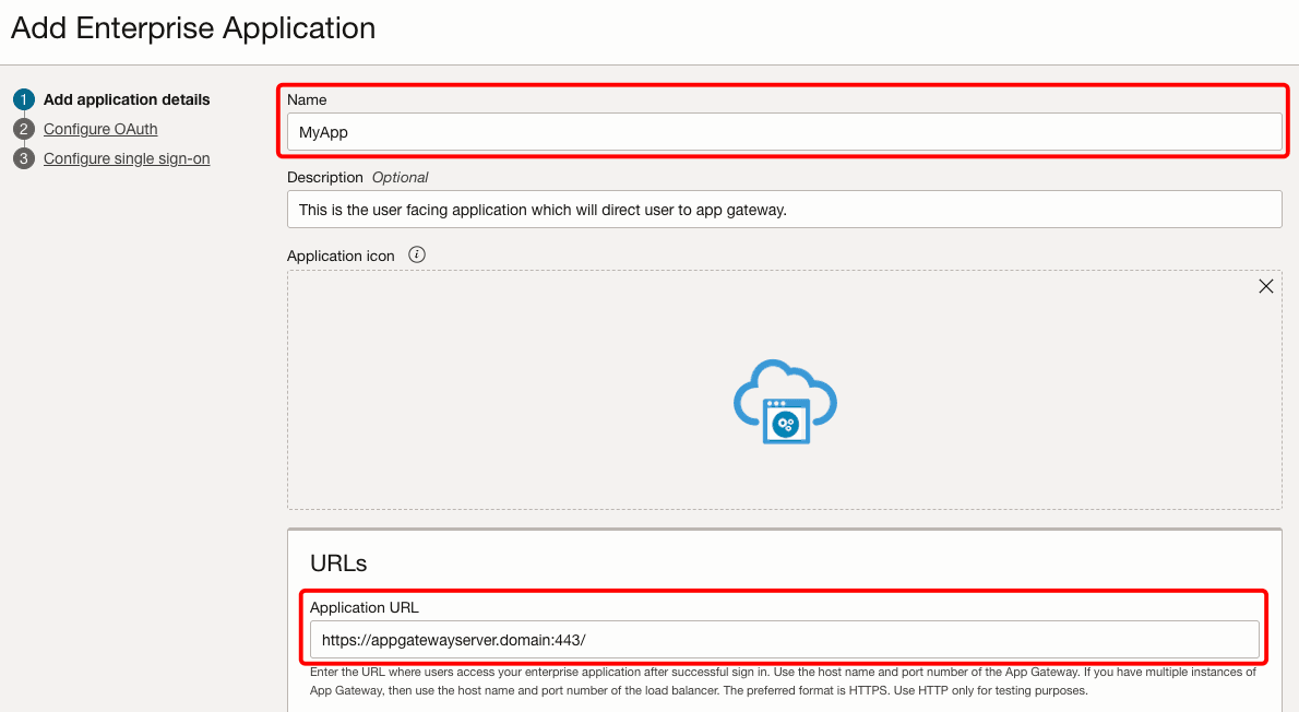 Détails du nom et de l'URL.