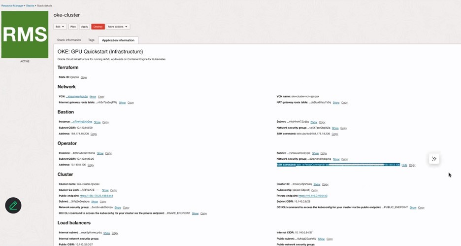 Grappe OKE en cours d'exécution