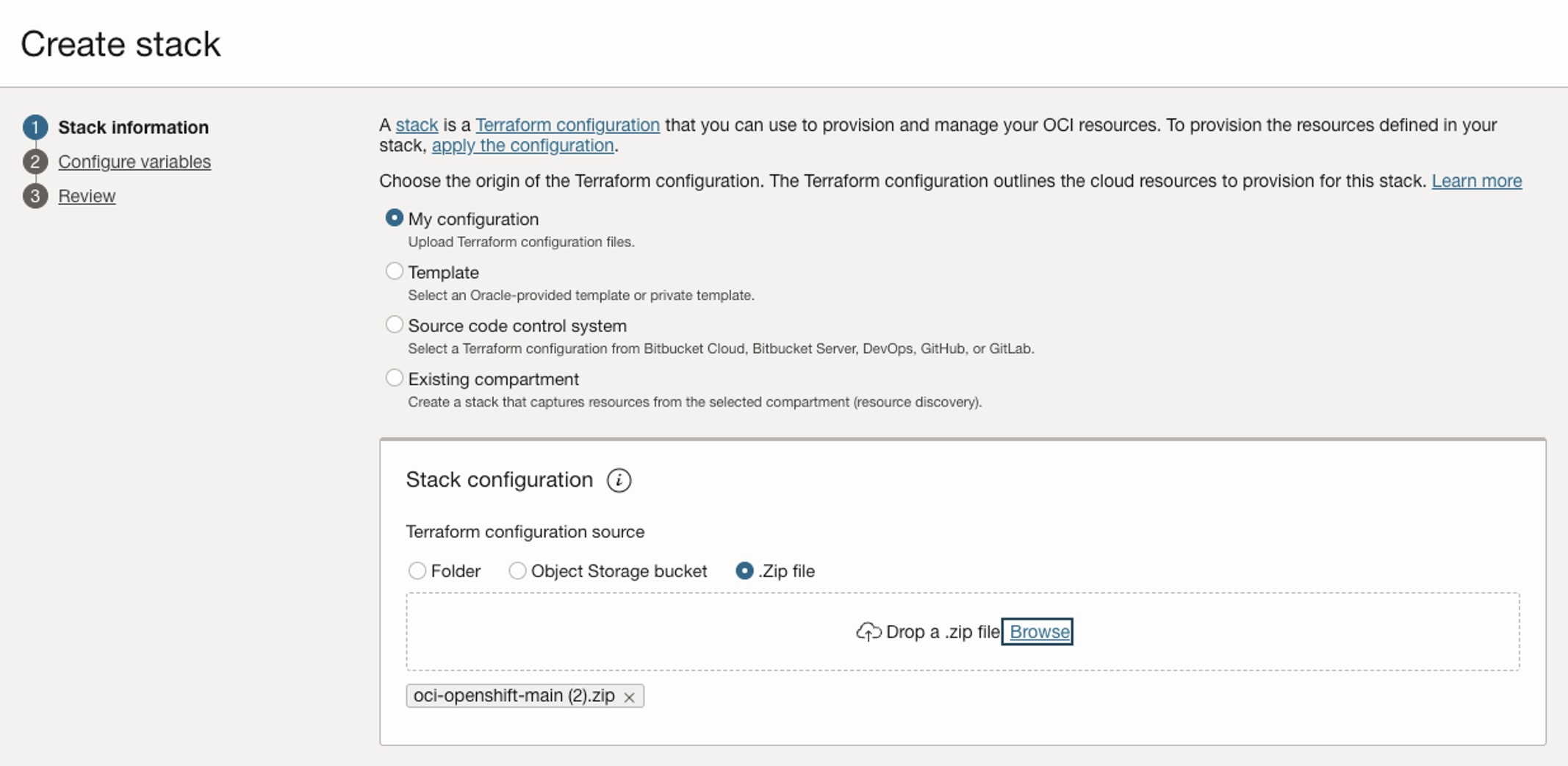 Pile Terraform de démarrage rapide OCI